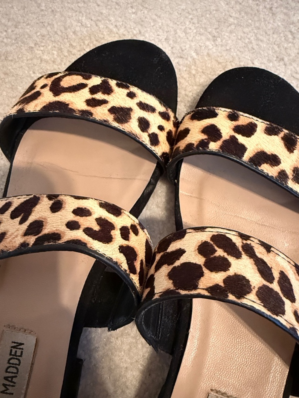 Steve Madden Leopard-Pattern Double Strap Slides - Black & Tan - Picture 3 of 3